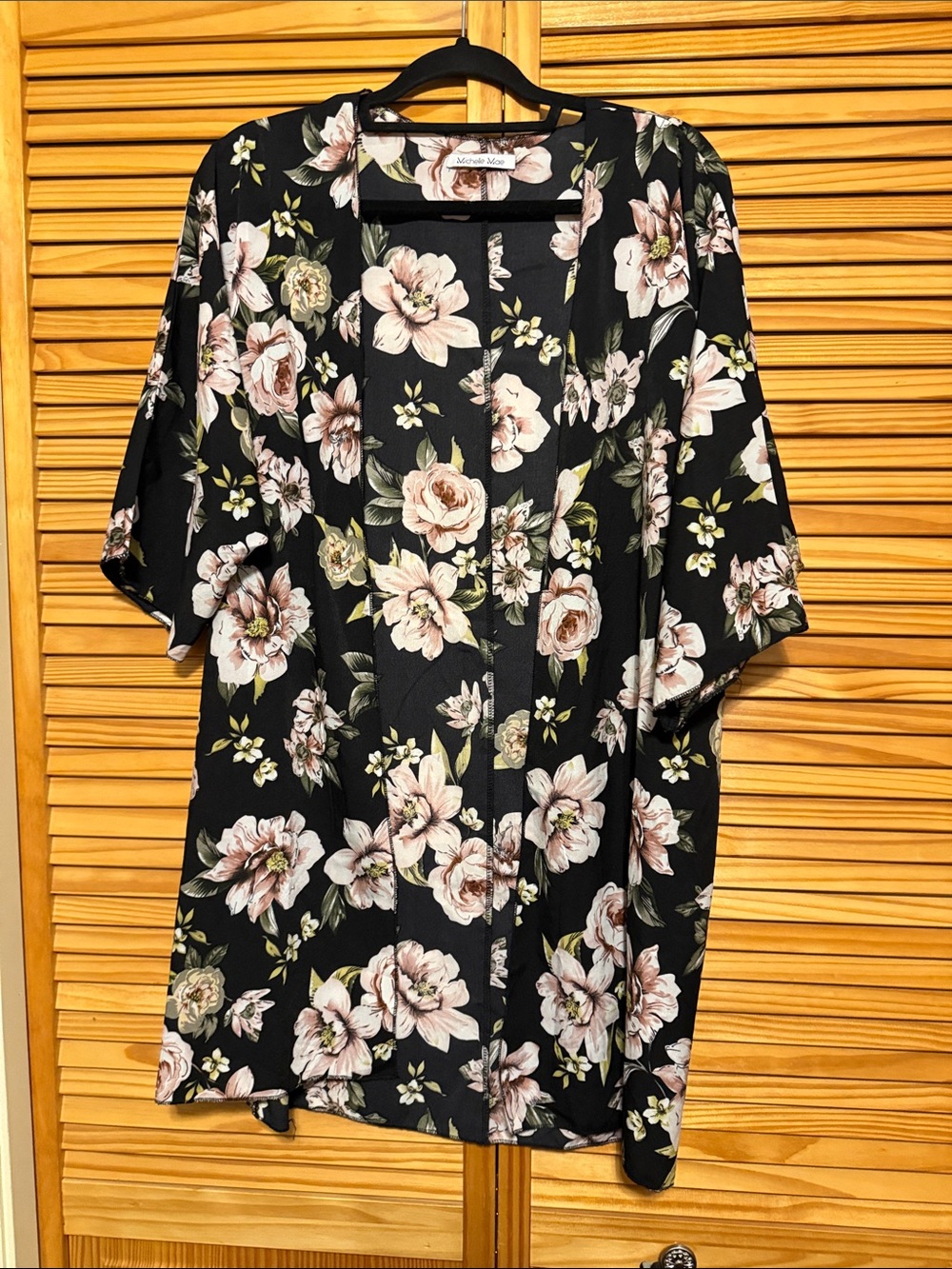 Michelle Mae Black Kimono with Blush Floral Print